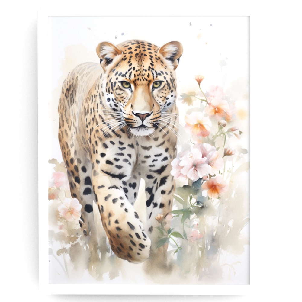 Watercolor Leopard Portrait Wall Art Illustration Print Poster Unframed